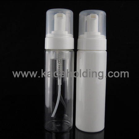 200ml cylinder PET foam pump bottle with 42mm plastic foam pump, color customized